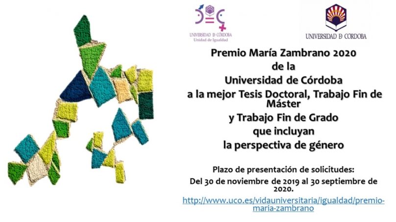 La UCO convoca el Premio María Zambrano a los mejores trabajos que incluyan la perspectiva de género