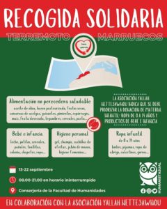 Cartel de la recogida solidaria por el terremoto en Marruecos